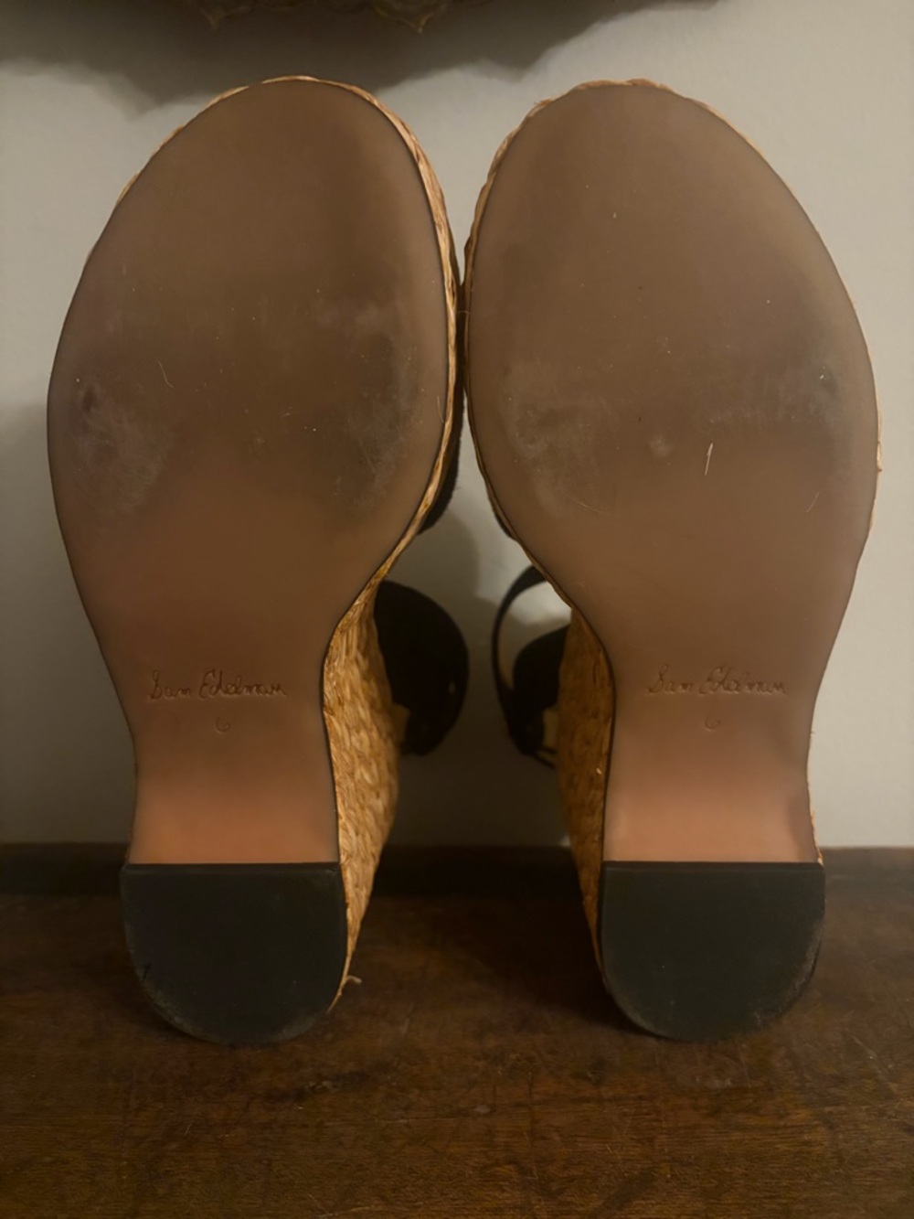 Sam Edelman Espadrille Wedge Sandals Black Raffia Platform Size 6 Summer Staple - Picture 6 of 10